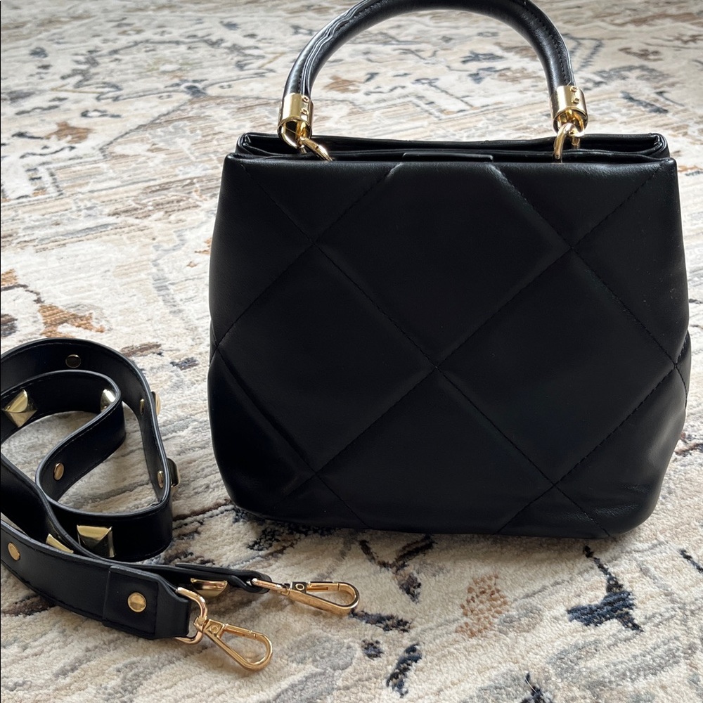 Black Quilted Handbag with Gold Accents - Picture 3 of 8